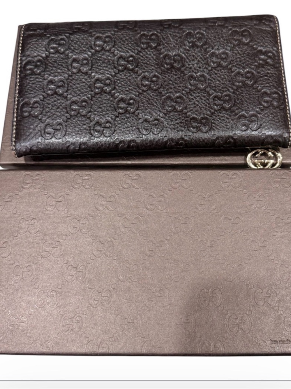 Gucci Brown Embossed GG Continental Wallet - COA and Box Included Preowned